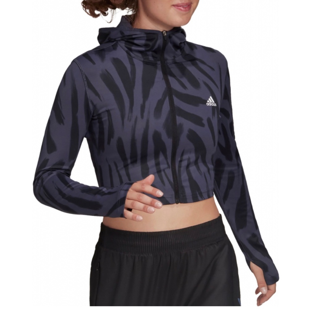 Women's Adidas Run Icon Allover Print Long Sleeve Running Tee Shadow Navy M